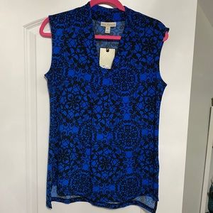 Dana Buchman polyester blend blue/black flowy tank top, brand new w/tags size M